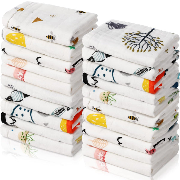 Chumia Baby Muslin Burp Cloths 20 Pack – 6 Layer Absorbent Cotton Washcloths for Newborns, Soft Face Towels for Sensitive Skin, Machine Washable, 10x10 Inch – Perfect Baby Shower Gift