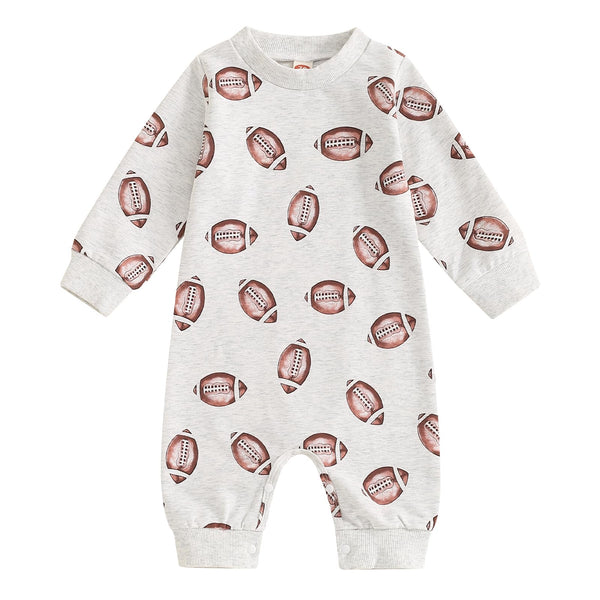 Infant Baby Boys Football Outfit Rugby Print Funny Sport Sweatshirt Romper Playsuit Football Season Bodysuit Jumpsuit (Gray 12-18 Months)