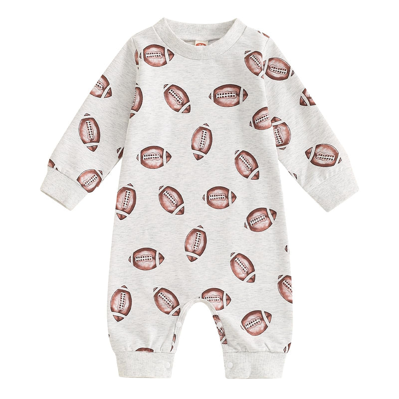 Infant Baby Boys Football Outfit Rugby Print Funny Sport Sweatshirt Romper Playsuit Football Season Bodysuit Jumpsuit (Gray 12-18 Months)
