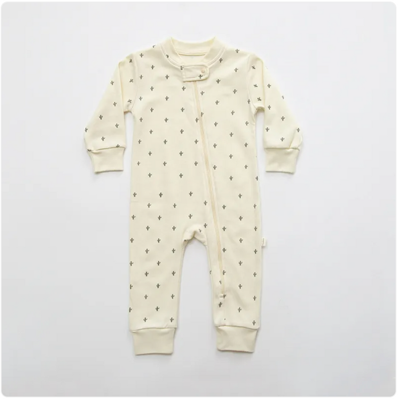 Cute Cartoon Cactus Baby Romper Long Sleeve – Unisex Newborn Onesie for Boys & Girls, Soft Cotton Striped Infant Bodysuit, Korean Style Baby Outfit – Cactus / Moon / Stripe Prints
