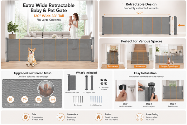Floisdace Retractable Baby Gate Extra Wide 120